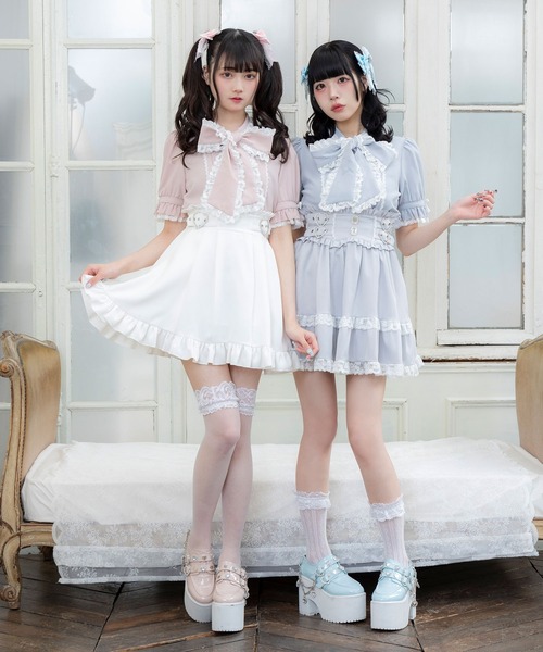 DearMyLove ブラウス シャツ レースフリルたっぷり上品ボウタイリボン