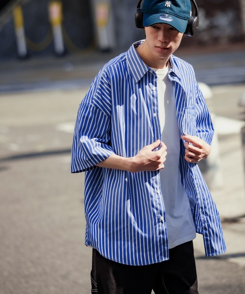 NULL シャツ 「NULL」接触冷感 速乾 ストライプ 半袖シャツ メンズ