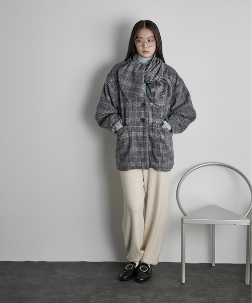 THE Yon コート アウター ストールセットウールライクチェックコート