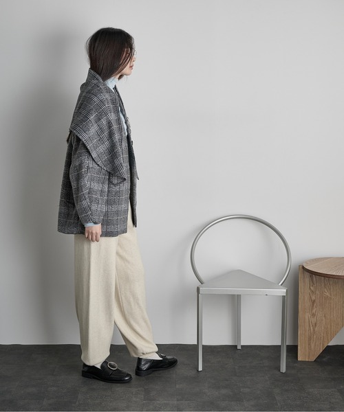 THE Yon コート アウター ストールセットウールライクチェックコート