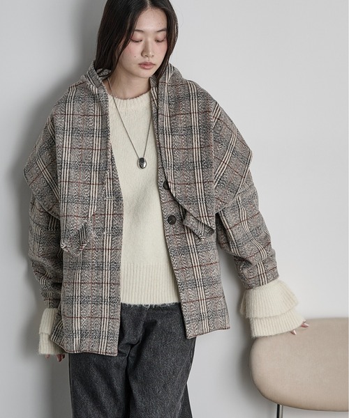 THE Yon コート アウター ストールセットウールライクチェックコート