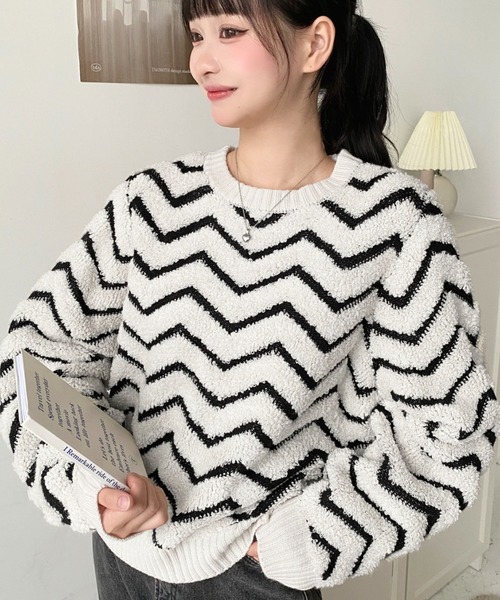 moment+ ニット セーター 「累計販売枚数1万枚突破！」6G ヘリンボーン