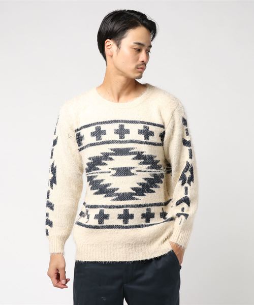 Revo. セーター ニット ネイティブ柄 ジャガード シャギーニット
