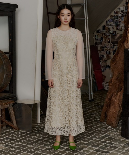 ANDRESD ドレス リーフエンブロイダリーバックデザインドレス / leaf