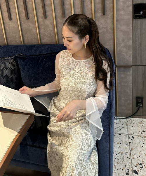 ANDRESD ドレス リーフエンブロイダリーバックデザインドレス / leaf