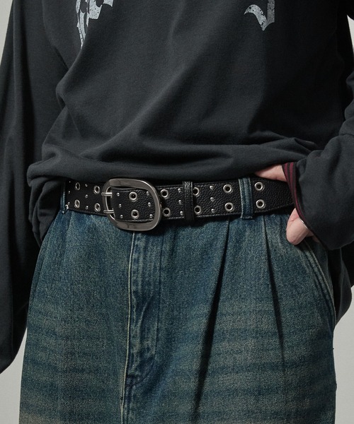 ベルト 「Alfred Alex」ビッグバックルダブルピンスタッズアイレット