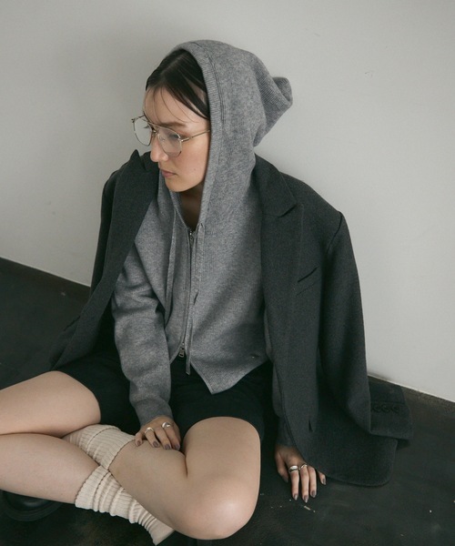パーカー Hood knit zip up / フードニットジップアップ レディース