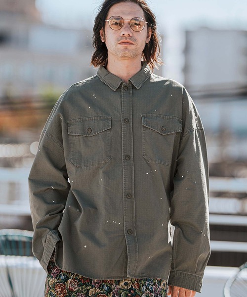 ぬき様 フレームワーク カーキ 長袖シャツ ミリタリーシャツ ゆったり