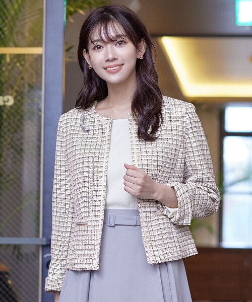 Tiaclasse ジャケット ノーカラージャケット ラメツイードジャケット