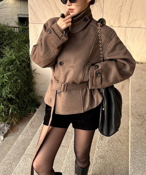 FAVORITO コート チェスターコート リボンスタンドカラーメルトン