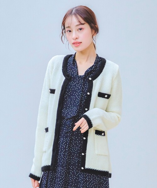 Tiaclasse ジャケット ノーカラージャケット 「洗える」ミドル丈配色