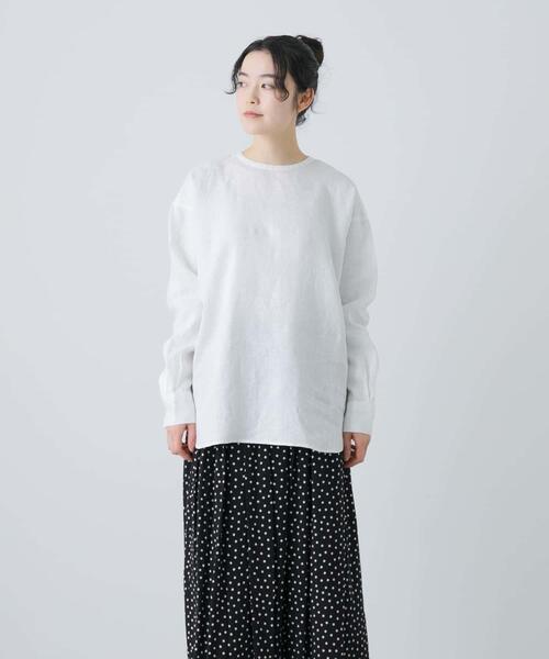 かぐれ ブラウス シャツ リネンクルーネックプルオーバー レディース