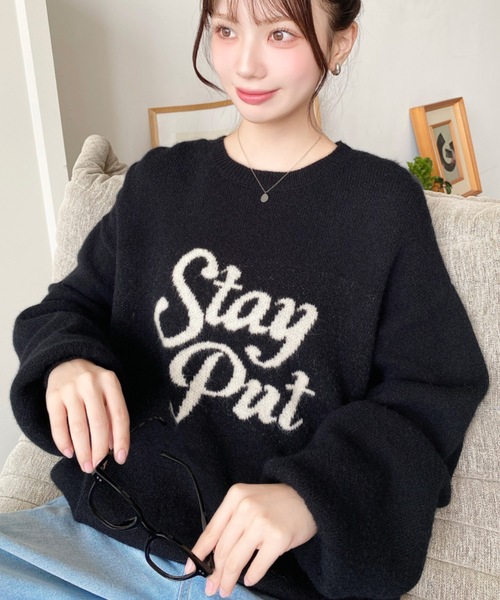 moment+ ニット セーター ジャガードビッグロゴニットプルオーバー