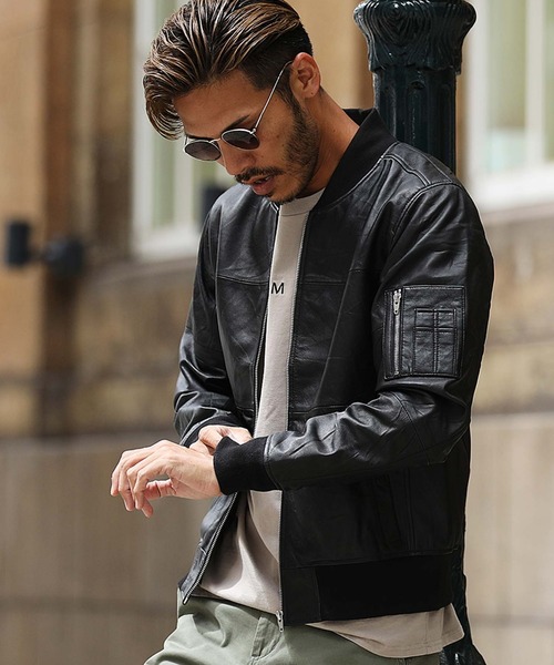 roshell（ロシェル） ma1 ma-1 リプロダクトレザー 本革 MA-1タイプ