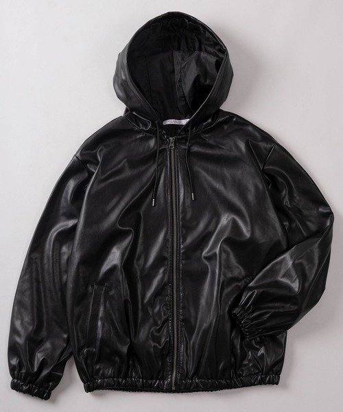 ブルゾン アウター 「83」フェイクレザー ジップ フードブルゾン