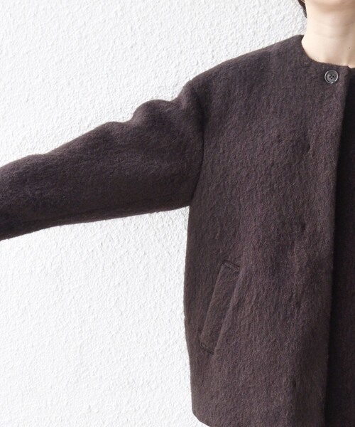 SHIPS any ノーカラーコート コート any: シャギー ノーカラー