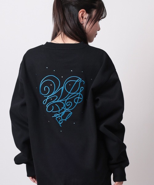 トレーナー スウェット 「82」ラインストーン ハート刺繍 裏起毛