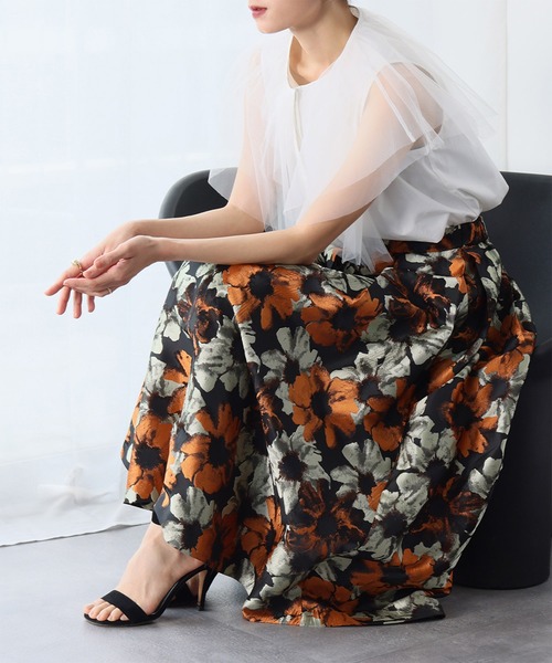 ELFRANK スカート フラワージャガードタックフレアスカート : ZOZOTOWN