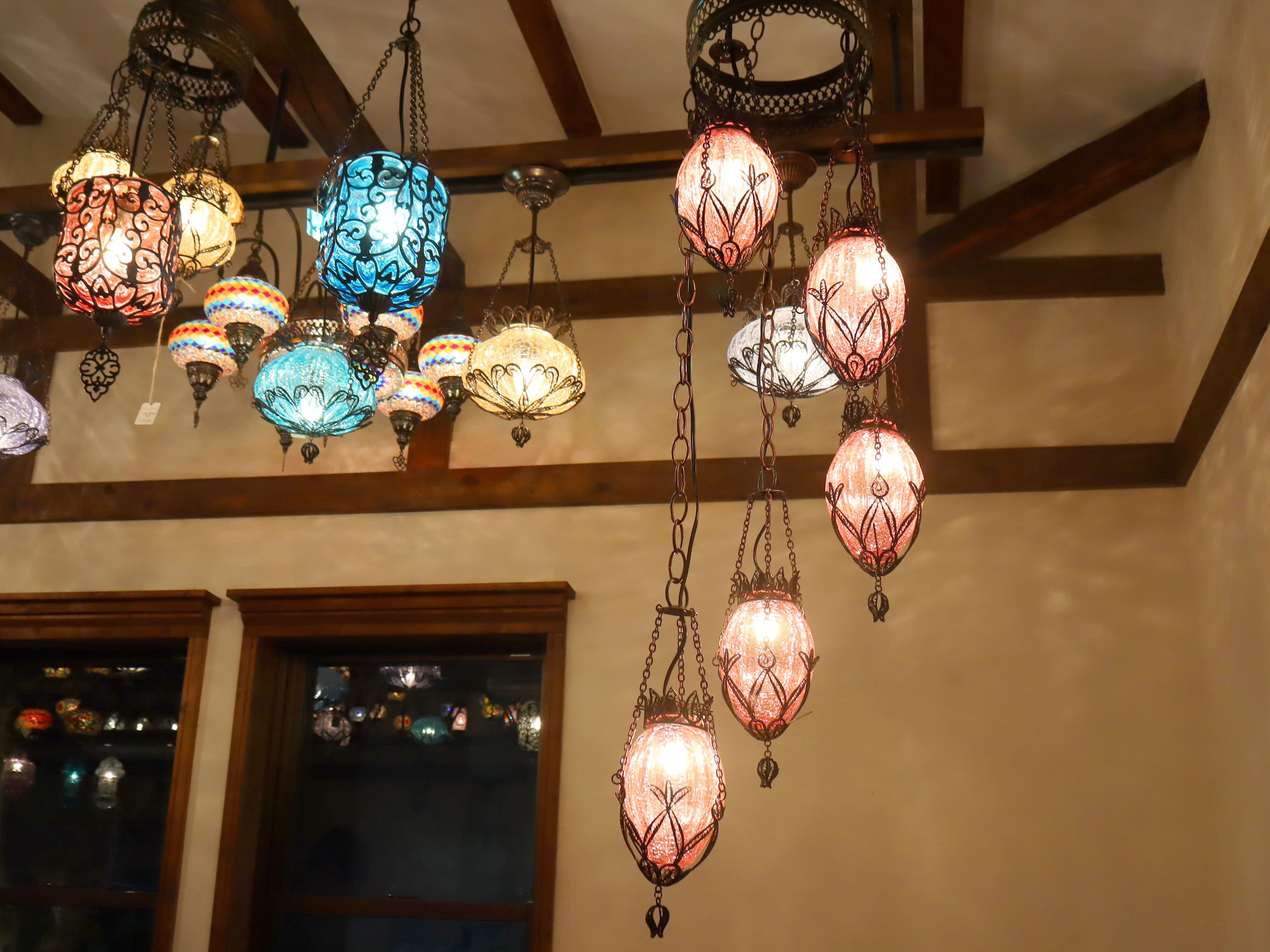 トルコランプ・テルキャリ細工＆クラックガラスシャンデリア ナツメ