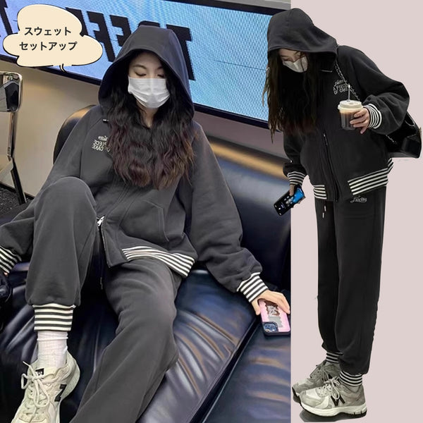 スウェット パーカー セットアップ レディース 韓国 ファッション 袖