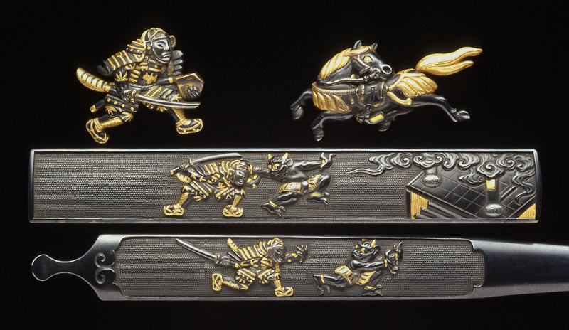 小柄 四分一地 裏地銀四分一分け 赤銅毛彫「鶯図」 後藤勘兵衛演乗在銘