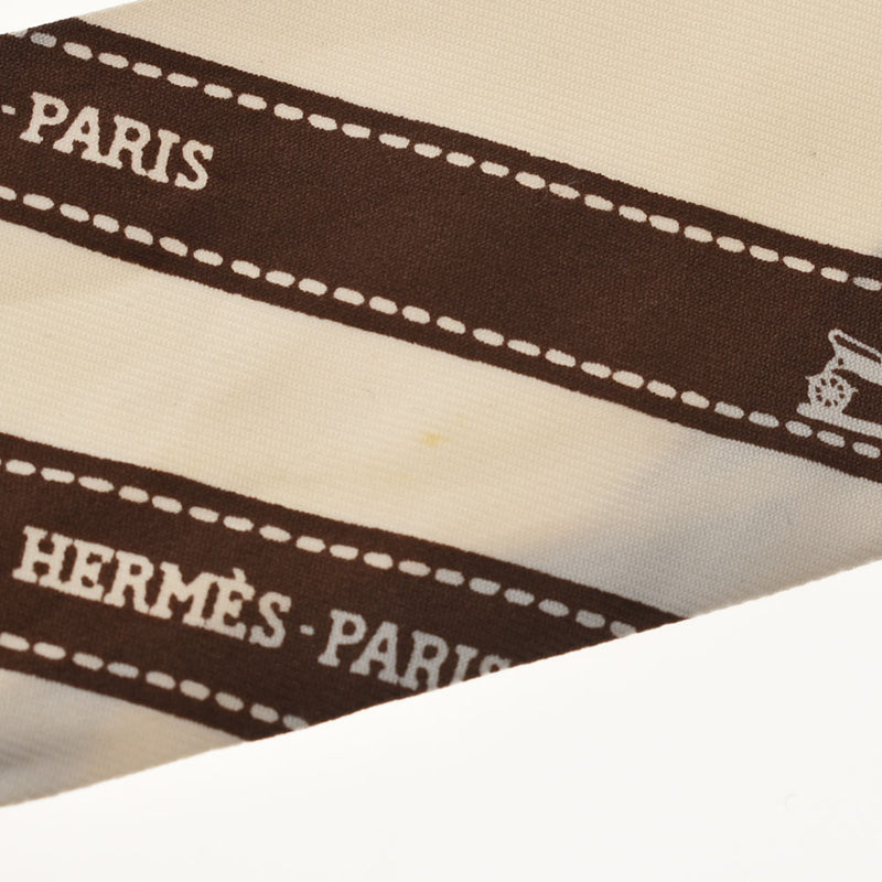 エルメスツイリー ボルデュック/Bolduc リボン柄 白/茶 レディース
