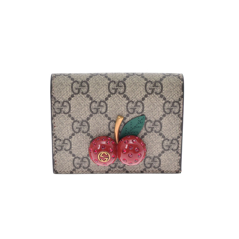 グッチチェリー コンパクトウォレット ベージュ系/赤 レディース GG