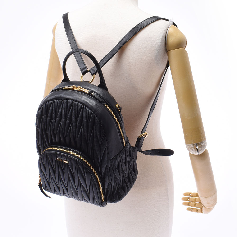 Miu Muuma Terrasse Black Women's Leather Rucks Day Pack 5BZ022