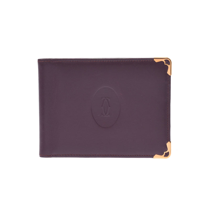 カルティエマスト マネークリップ付き二つ折り札入れ ボルドー ユニ