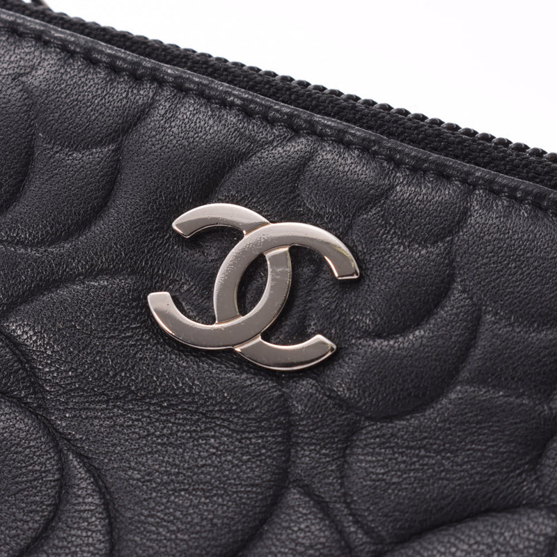 シャネルカメリア キーリング付き 小銭入れ 黒 レディース コイン