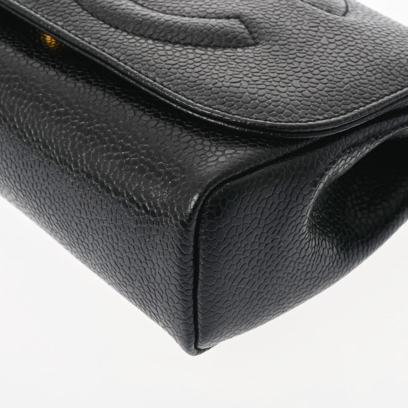 シャネル化粧ポーチ 黒 ゴールド金具 レディース キャビアスキン