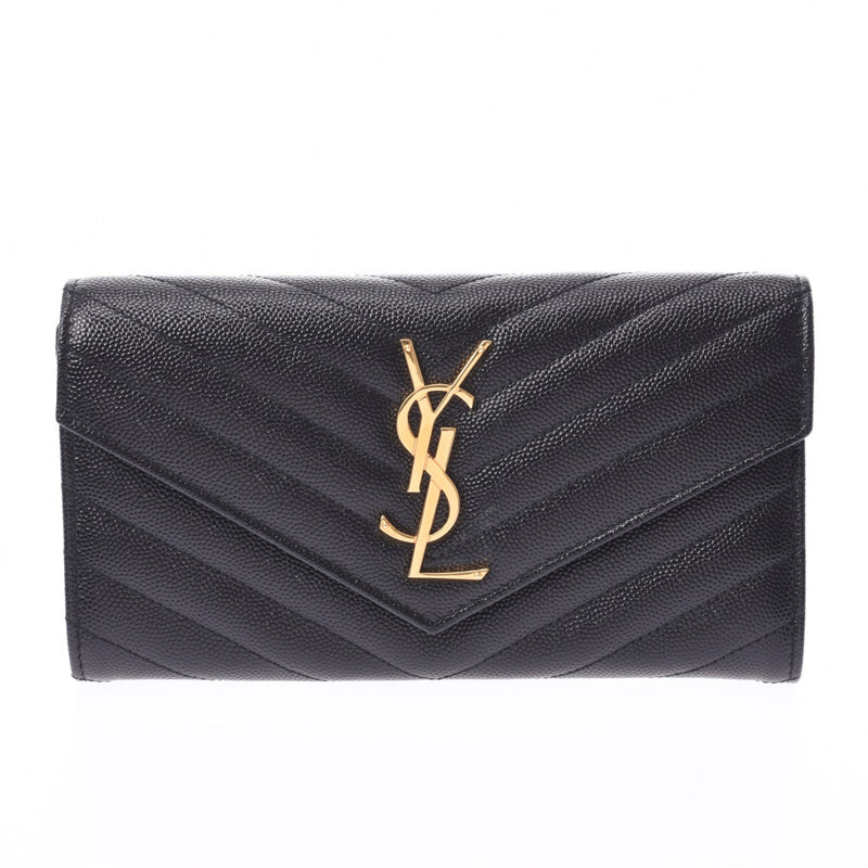 サンローランフラップウォレット 黒 ゴールド金具 ユニセックス レザー