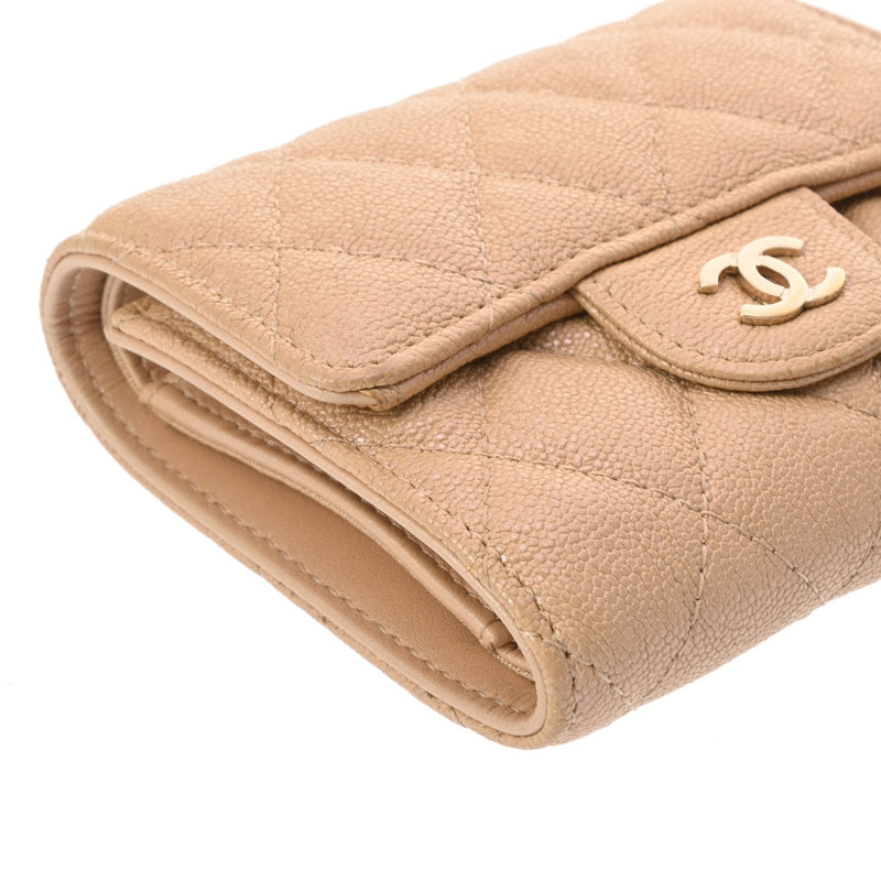 シャネル スモールフラップウォレット ベージュ レディース キャビア