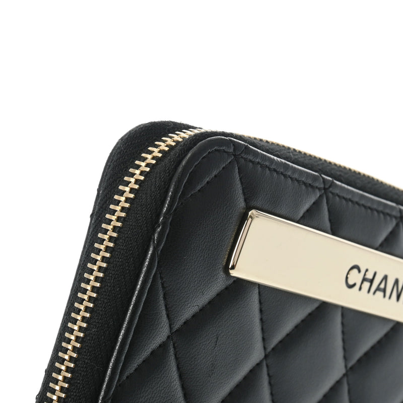 シャネルラウンドファスナー財布 ロゴプレート 42976 ブラック