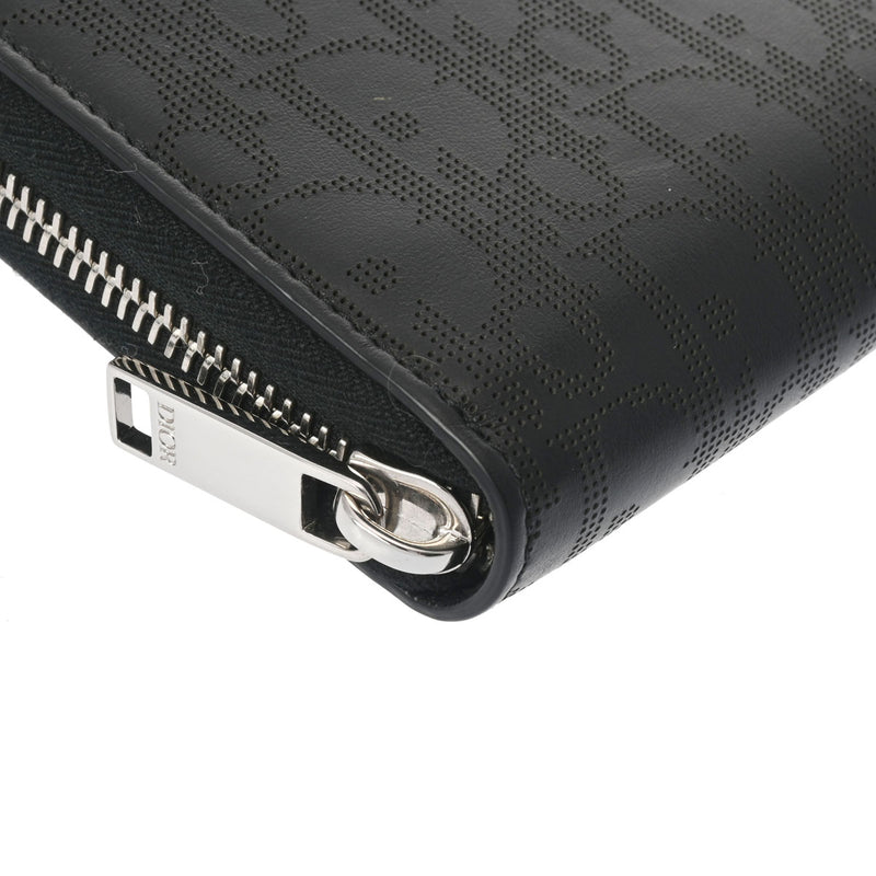 ディオール・オムラウンドジップロングウォレット 黒 シルバー金具