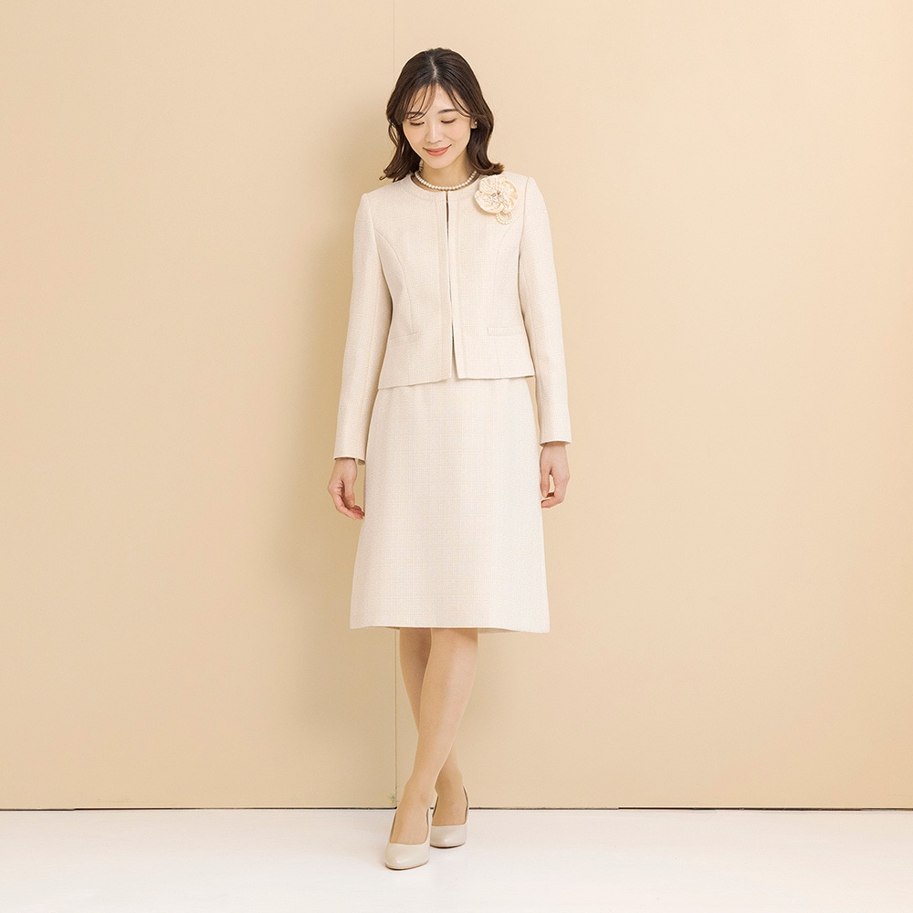 商品番号2002659]ミックスツイードのノーカラージャケット×セミ