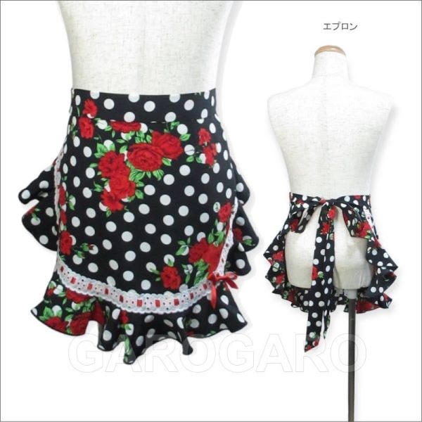 フラメンコ | [お子様用] エプロンとピキージョのセット 水玉とバラ柄