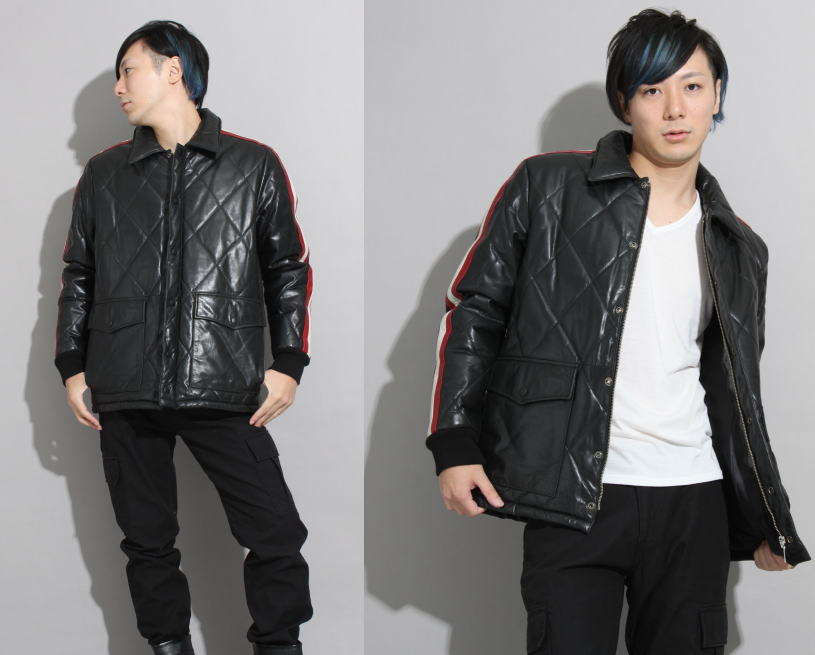 革ジャン 袖ライン入りキルティングレザージャケット 1736 | 中綿