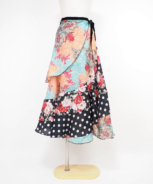 フラメンコ 巻きスカート ブラック 花柄【 フラメンコ 衣装 スカート