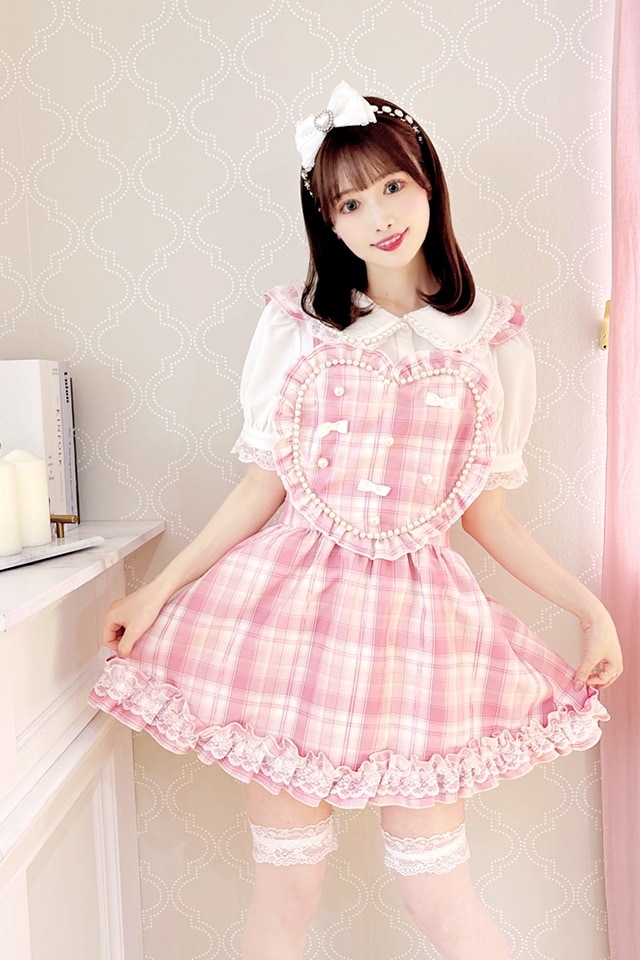Princess Melody】チェックパールハートエプロンジャンスカ - アイス