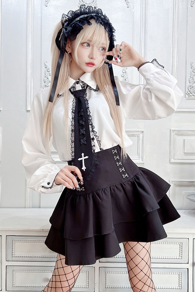 MA*RS】ホックコルセット風二段フリルスカパン - ブラック size-F