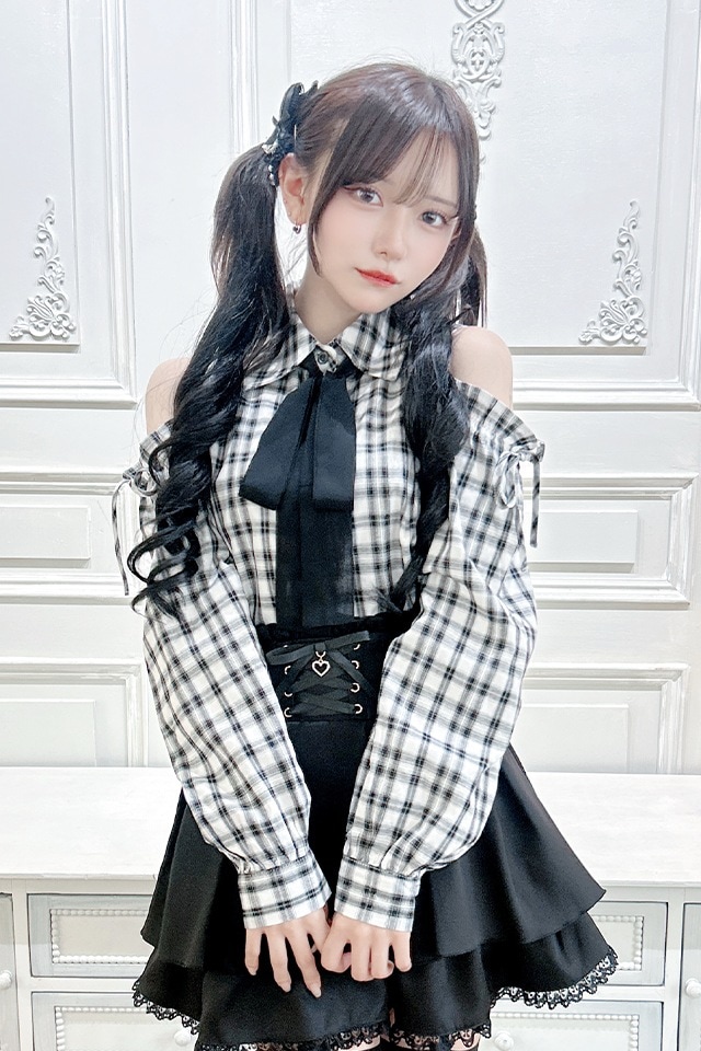 MA*RS】チェック肩あきブラウス - BLK/ホワイト size-F | 地雷系・量産