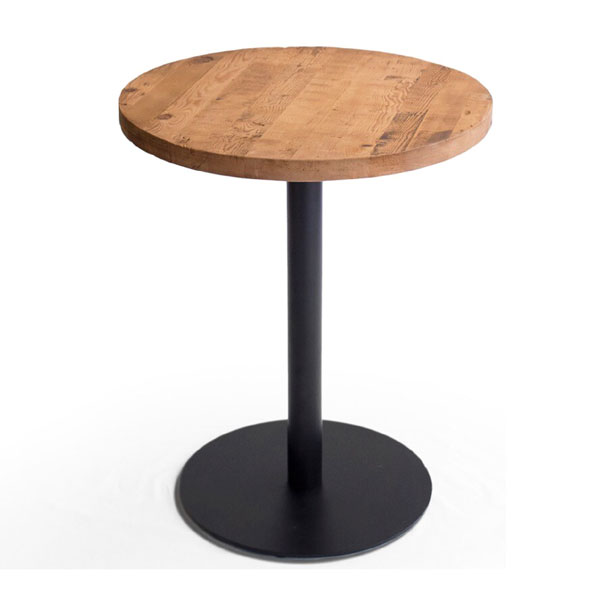 スタイリッシュな古材を使用したラウンドテーブル｜ブラックスチール