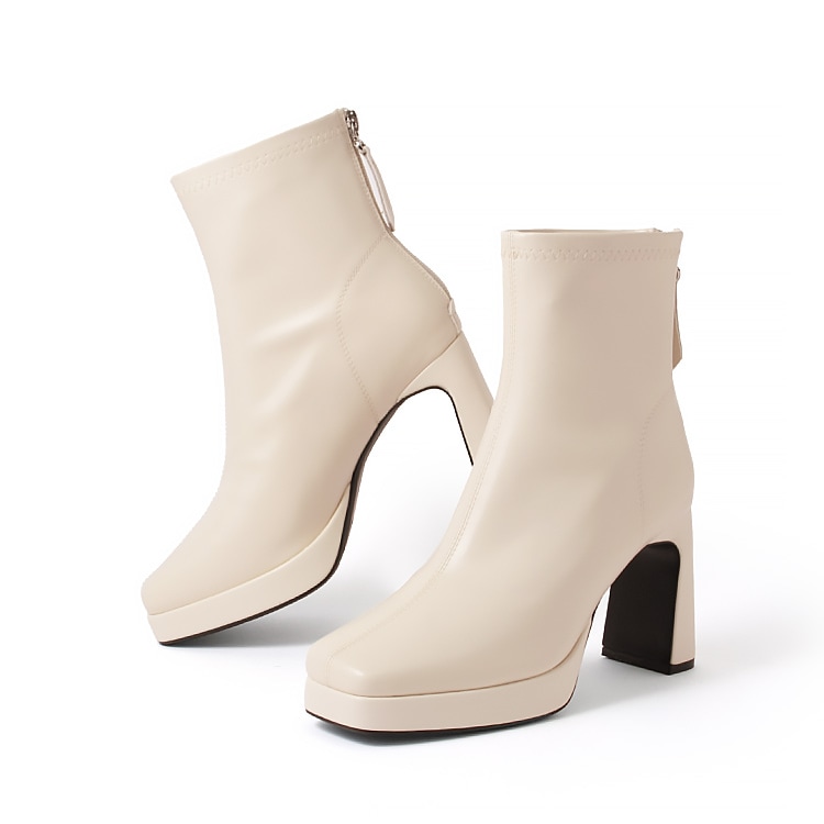 SALE】スクエアトゥ ショートブーツ チャンキーヒール ハイヒール