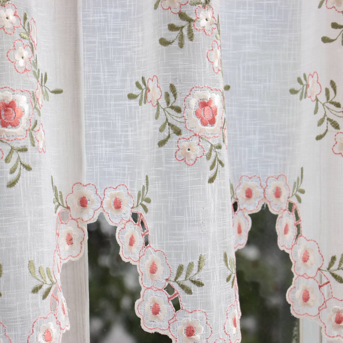 フラワー刺繍 カフェカーテン 約130×90cm｜インテリアレース・テーブル