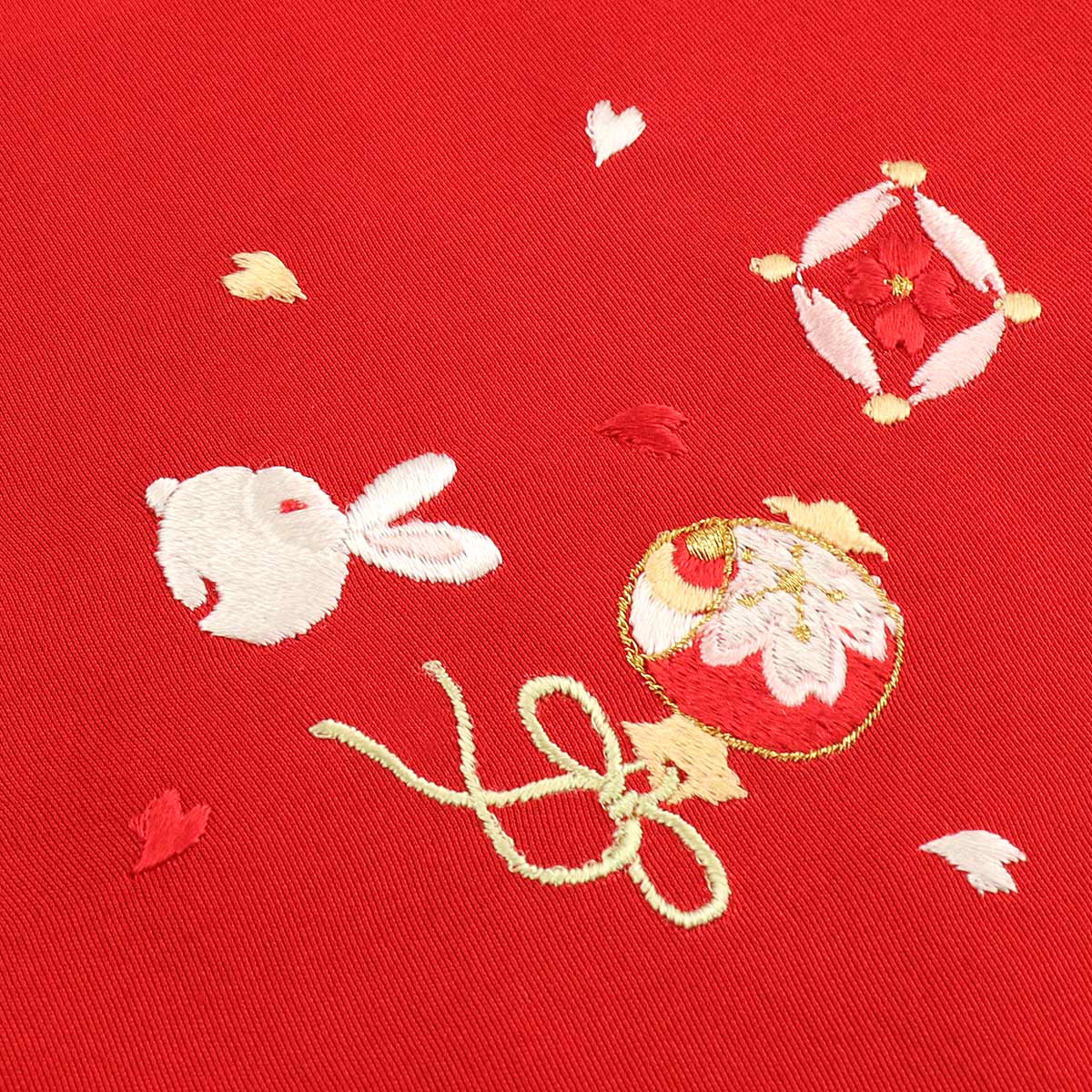 衿秀 公式 七五三 七歳 半衿 うさぎ 兎 小槌 七宝 赤 はんえり 刺繍