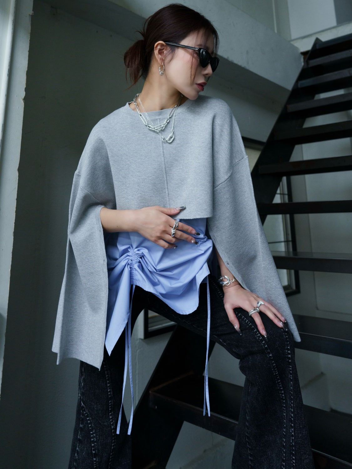 レイヤード KNIT & ブラウス セット