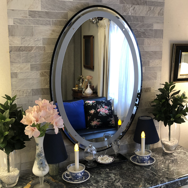 鏡壇ミラリエ」フレームレスオーバルミラー／シンプルブラック（Lサイズ）