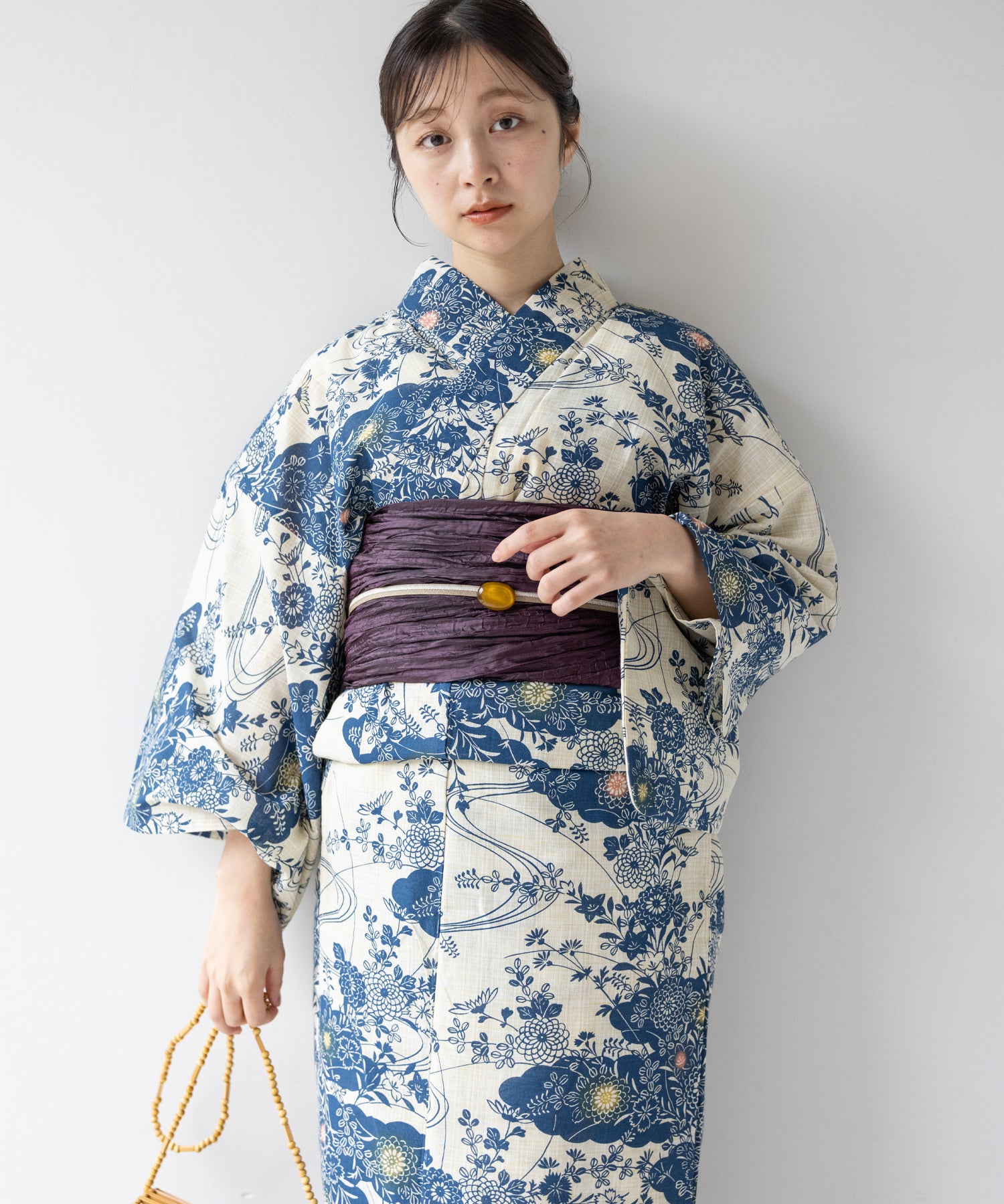 こだわり浴衣5点セット (浴衣/帯/下駄/腰紐/着付け冊子) 麻混 綿麻 先