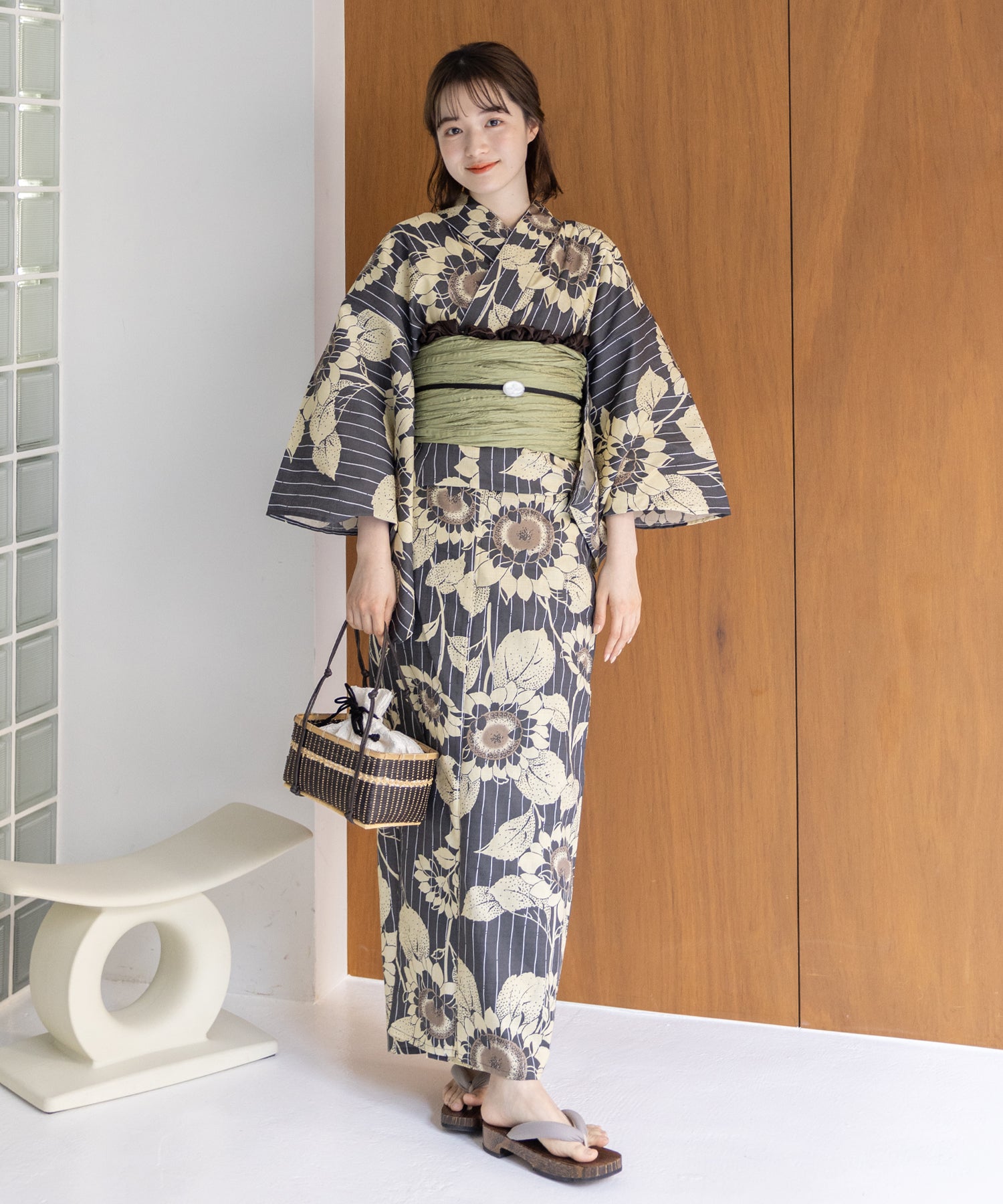 こだわり浴衣5点セット (浴衣/帯/下駄/腰紐/着付け冊子) 変わり織生地